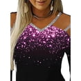 thumbnail image 3 of VSNOW Women Long Sleeve Cold Shoulder Print Tops T Shirt Blouse, 3 of 5