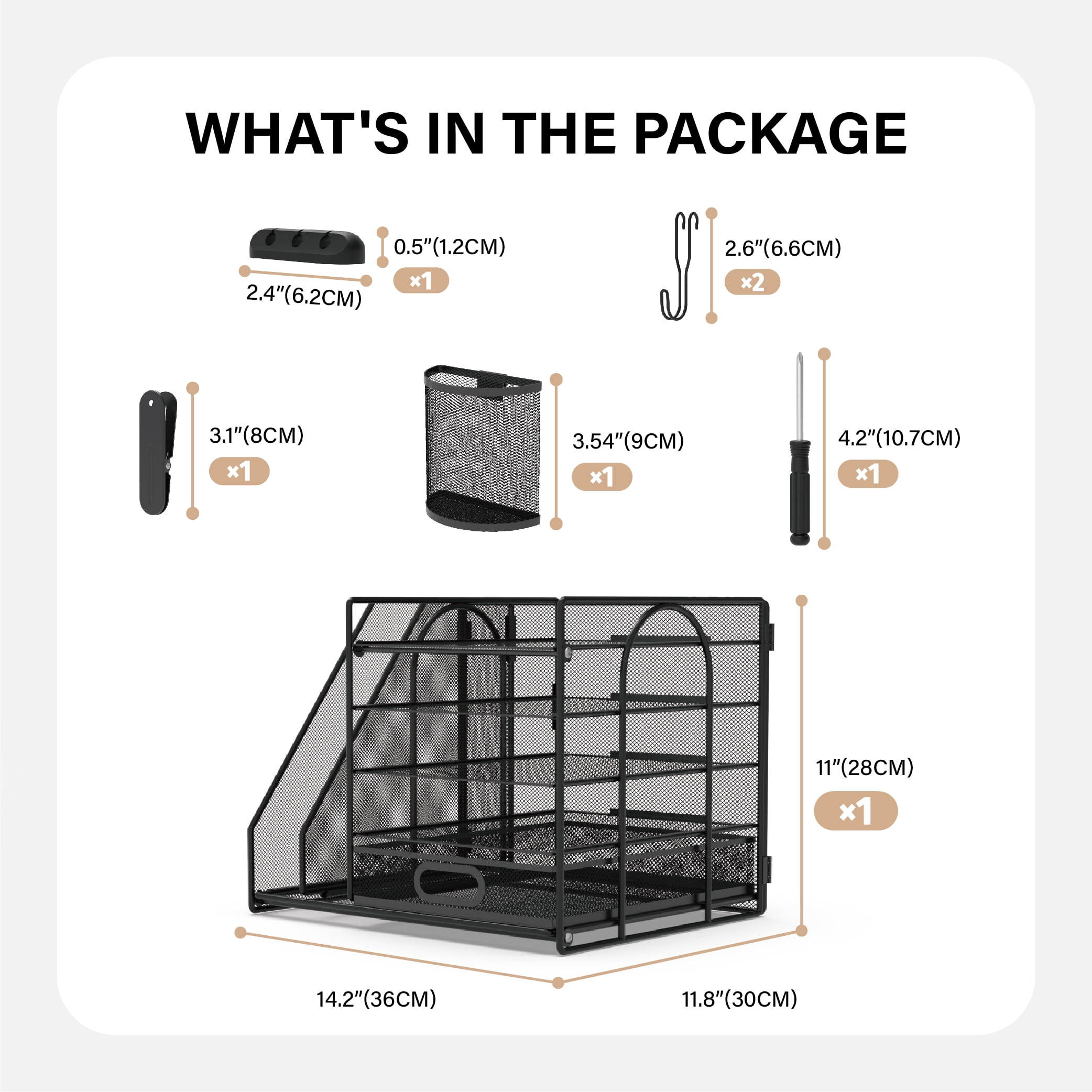 HUHOLE Desk Organizer with File Holder, 5-Tier Paper Letter Tray, Black Powder-Coated Steel