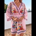 thumbnail image 4 of Vestido Mini Informal con Cuello en V, Estampado Floral, Mangas Acampanadas y Cintura Elástica para Mujer. Rosa M, 4 of 10
