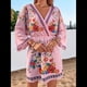 thumbnail image 4 of Vestido Mini Informal con Cuello en V, Estampado Floral, Mangas Acampanadas y Cintura Elástica para Mujer. Rosa XL, 4 of 10