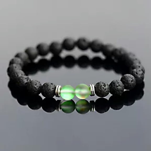 HOOUN 8MM Lava Stone Essential Oil Bracelet Matte Moonstone Women Men Couple Bracelets-Green