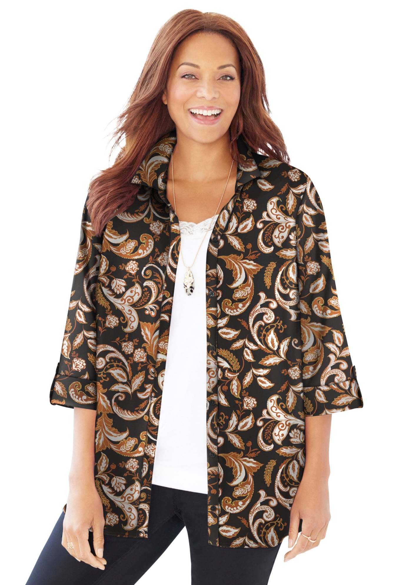 Roaman's Women's Plus Size Whitney Lace Shirt