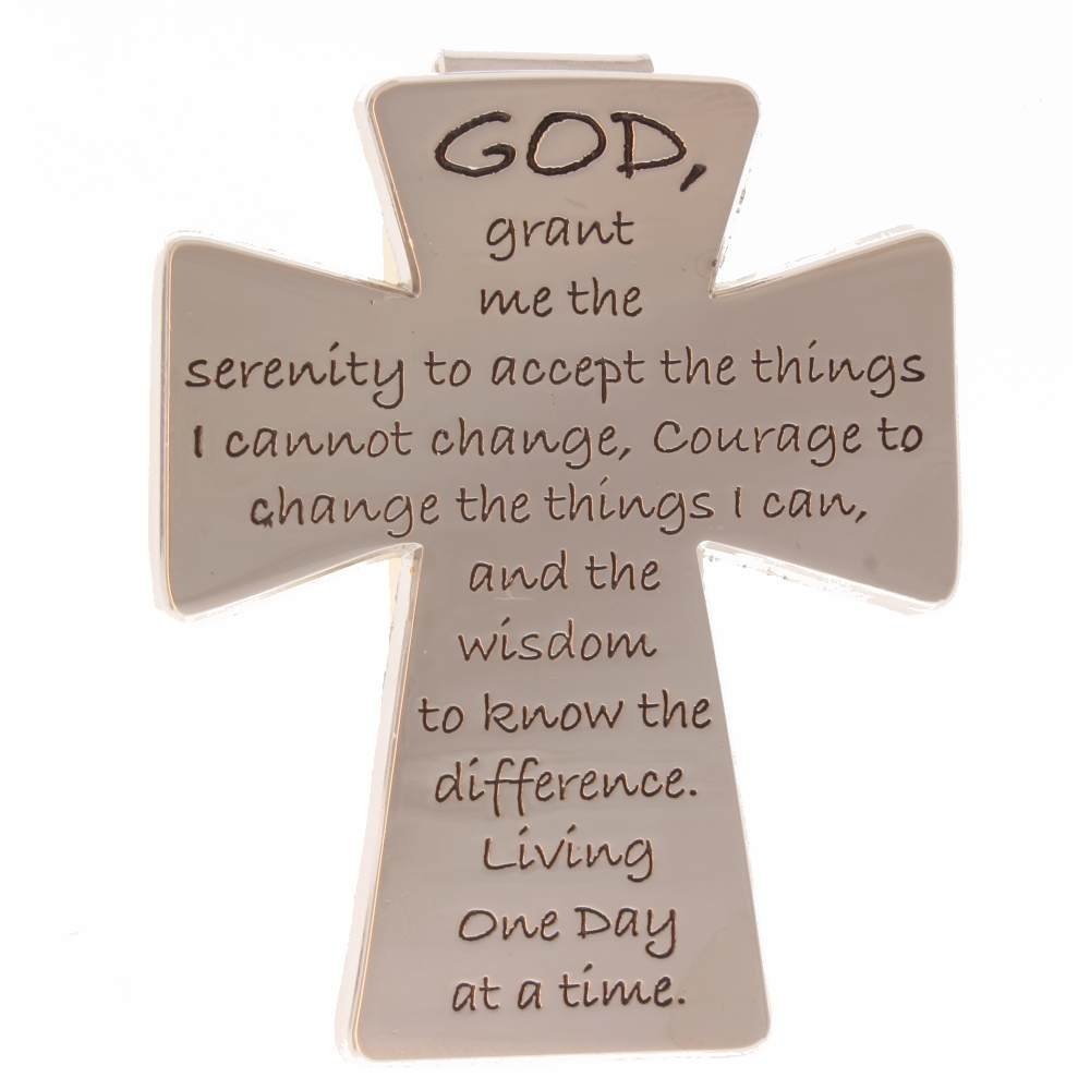 Serenity Prayer Auto Visor Clip on Cross in Chrome