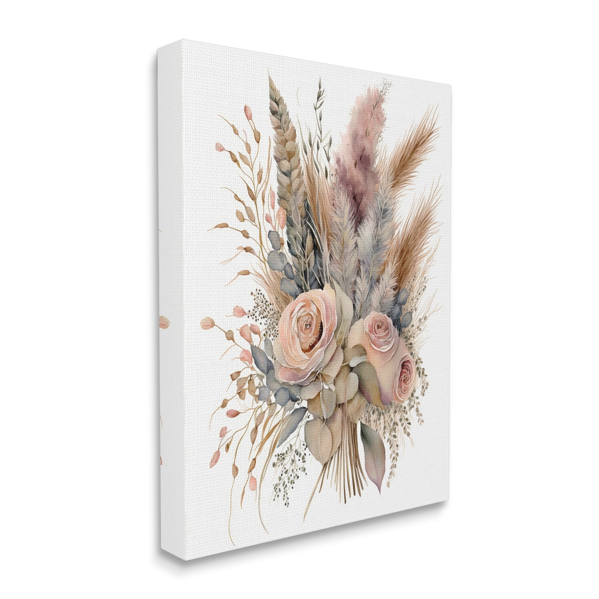 Stupell Industries Boho Rose Pampas Botanical & Floral Painting Gallery Wrapped Canvas Art Print Wall Art, 16 x 20
