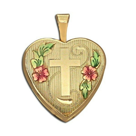 PicturesOnGold.com 14k Gold Filled Small Cross Heart Photo Female Adult Locket