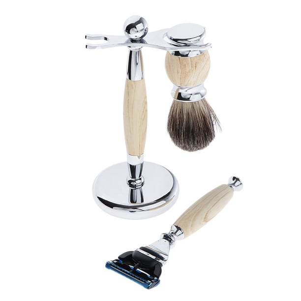 Set de afeitado para hombre: soporte de afeitado + brocha de afeitar + maquinilla de afeitar para el hogar, im Beige Colcomx Soporte para cepillo de afeitar