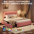 thumbnail image 3 of Queen Size Bed Frame with 2 Drawers and LED Lighting – Upholstered Platform Bed with Adjustable Headboard, Wooden Slat Support, No Box Spring Needed, Pink, 3 of 7