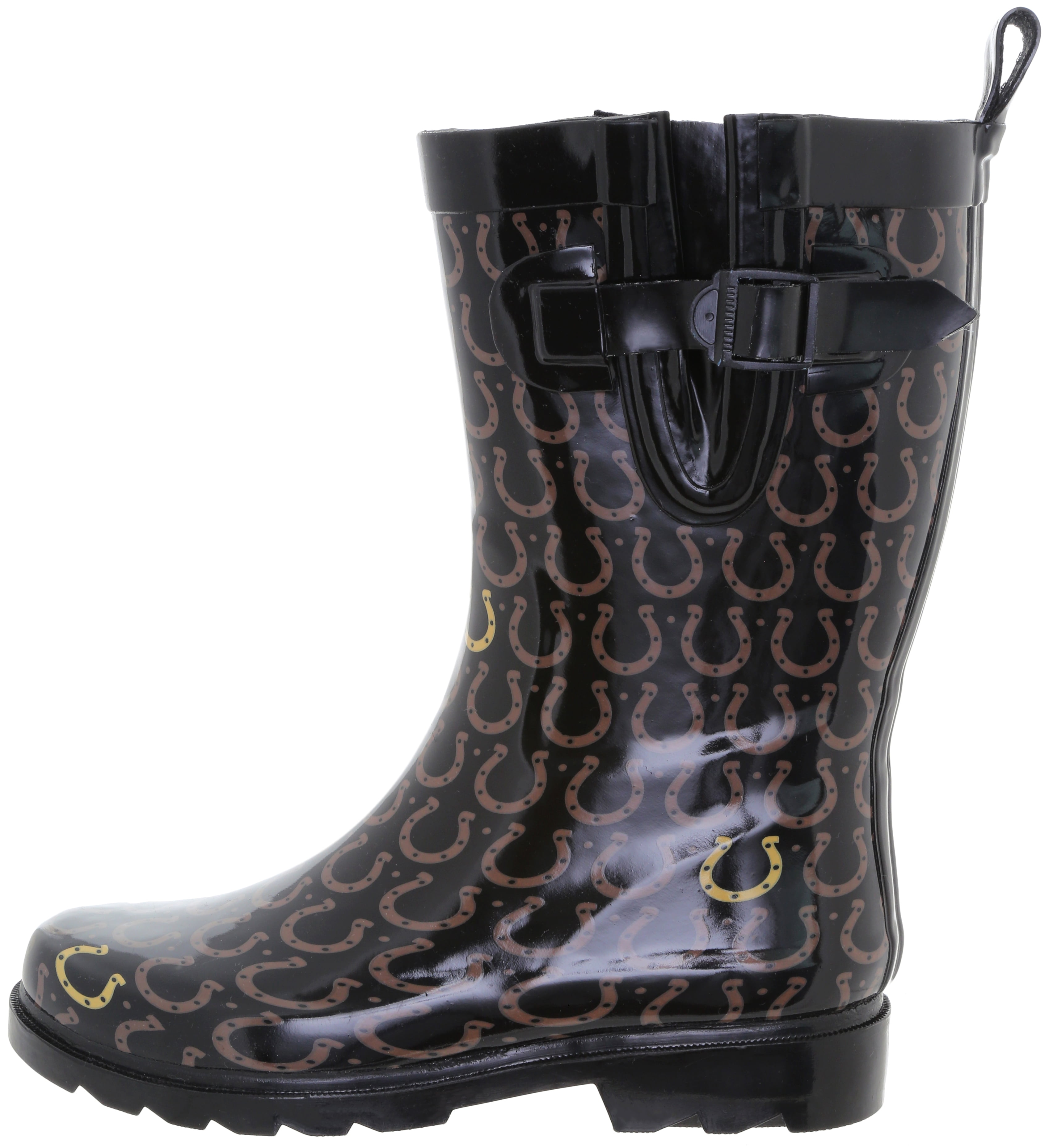 Shiny Lucky Horseshoes Rubber Mid Calf Sporty Women Rain Boot