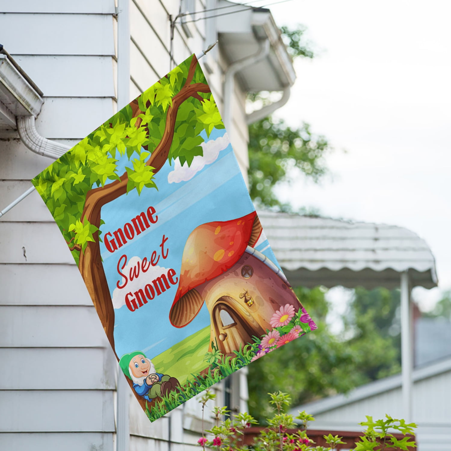 America Forever Gnome Sweet Gnome House Flag - Gnome Mushroom Home - Spring Summer Seasonal Yard Outdoor Decorative Double Sided Flag - 28 x 40 Inch