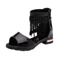 thumbnail image 6 of Girls Gladiator Sandals Open Toe Chunky Low Heel Fringe Ankle Strap Back Zipper Kids Summer Dress Shoes Black 2.5 Big Kid, 6 of 6
