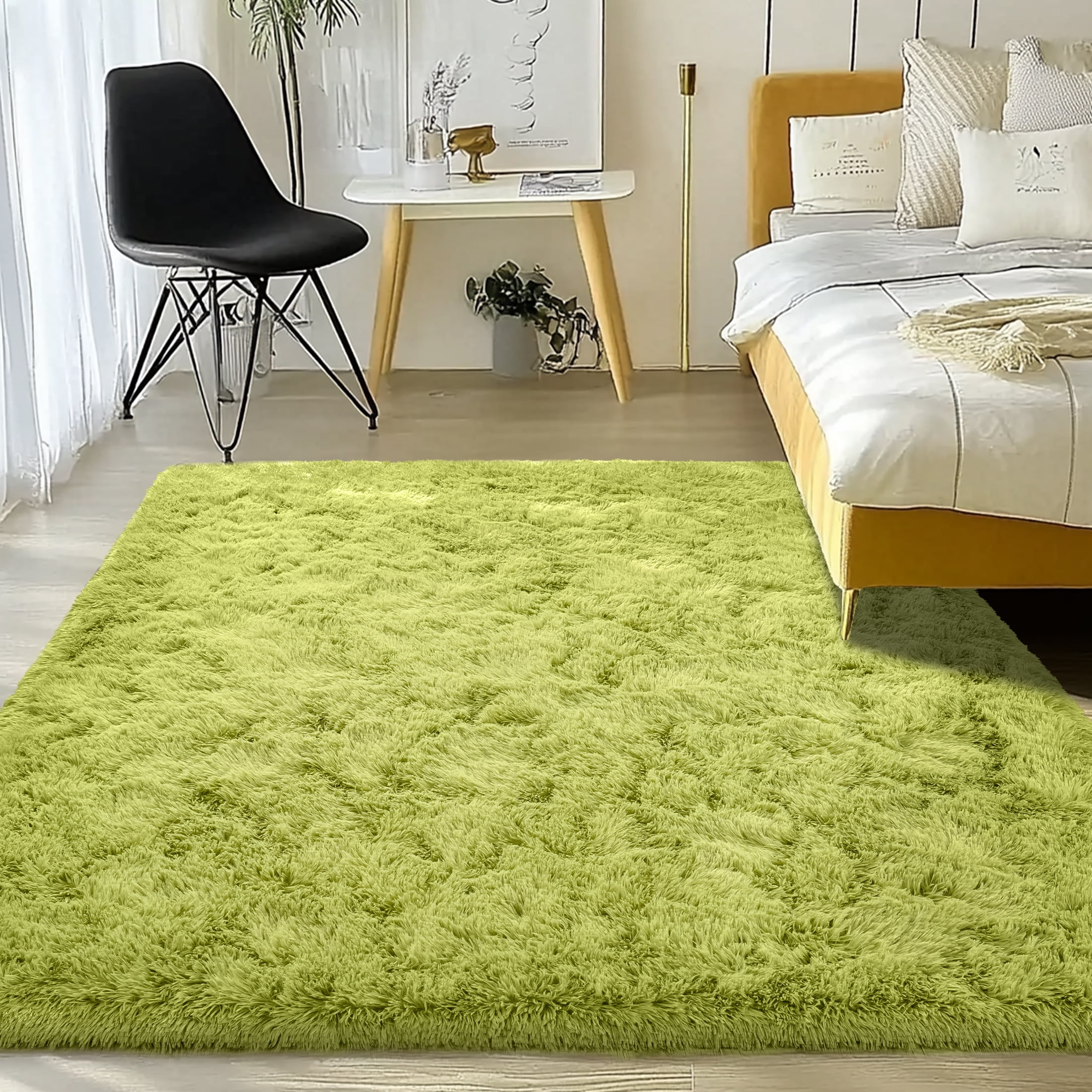 Socofuz 5x7ft Grass Green Fluffy Area Rugs, Soft Indoor Modern Carpets Perfect for Kid's Room, Cloakroom