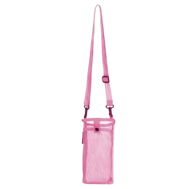 Portabotellas de agua, malla de nailon, con 2 bolsillos, bolsa para botella rosa