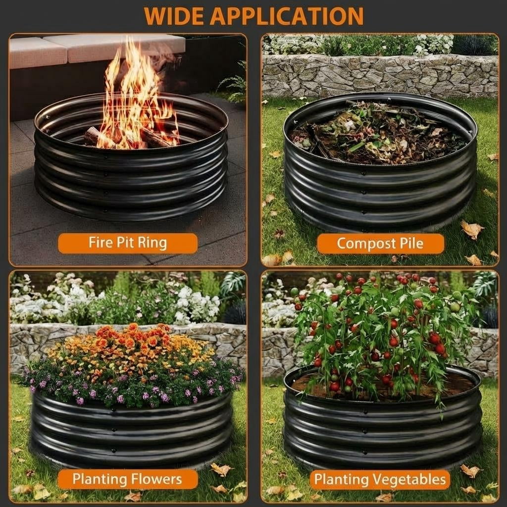 2 Pack 2x2x1ft Round Galvanized Steel Raised Garden Bed, Rust-Resistant Planter with Safe Rubber Edges, Quick Assembly for Vegetables & Outdoor Landscaping, Black