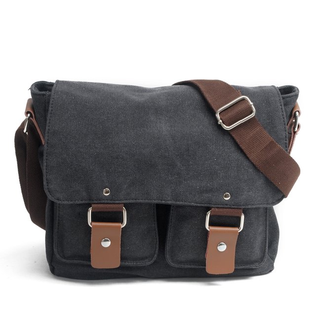 Compatible/replacement Vintage Waterproof Canvas Leather Trim DSLR SLR Shock-proof Camera Shoulder Messenger Bag (Brown) Black 01