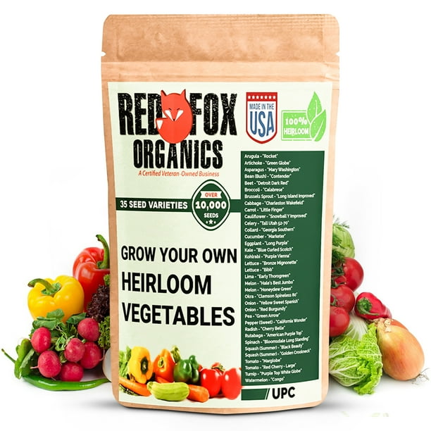 Heirloom Seed Kit 10 000 Non Gmo And Heirloom Seeds 35 Varieties Of Fruit And Vegetable Seeds Re Closable Moisture Resistant Packaging By Red Fox Organics Walmart Com