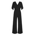 thumbnail image 4 of Riforla Women's Deep V Long Sleeve Casual Fashion High Waist Wide Leg Trousers Womens Jumpsuit Black L, 4 of 5