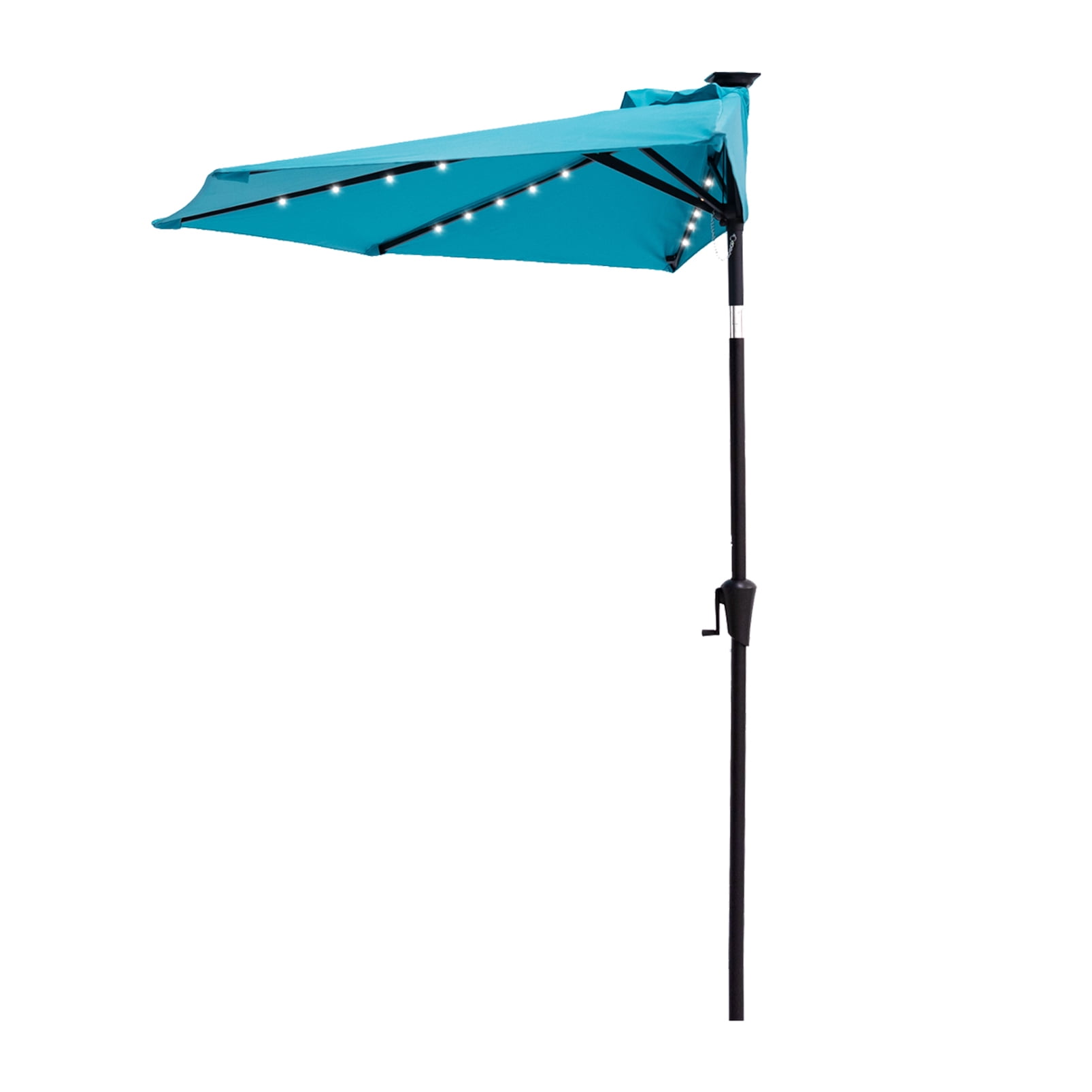 FLAMEu0026SHADE 9 ft Half Round Solar Powered Outdoor Market Patio Table  Umbrella for Wall Balcony with LED Lights and Tilt, Aqua Blue - Walmart.com