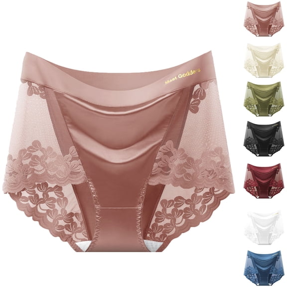 Naittoop Satin Silk Underwear for Women Sexy Lace Bikini Panties High Waisted Plus Size Silky Soft Womens Panty