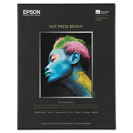Epson Hot Press Bright Fine Art Paper, 8-1/2 x 11, Bright White, 25 Sheets