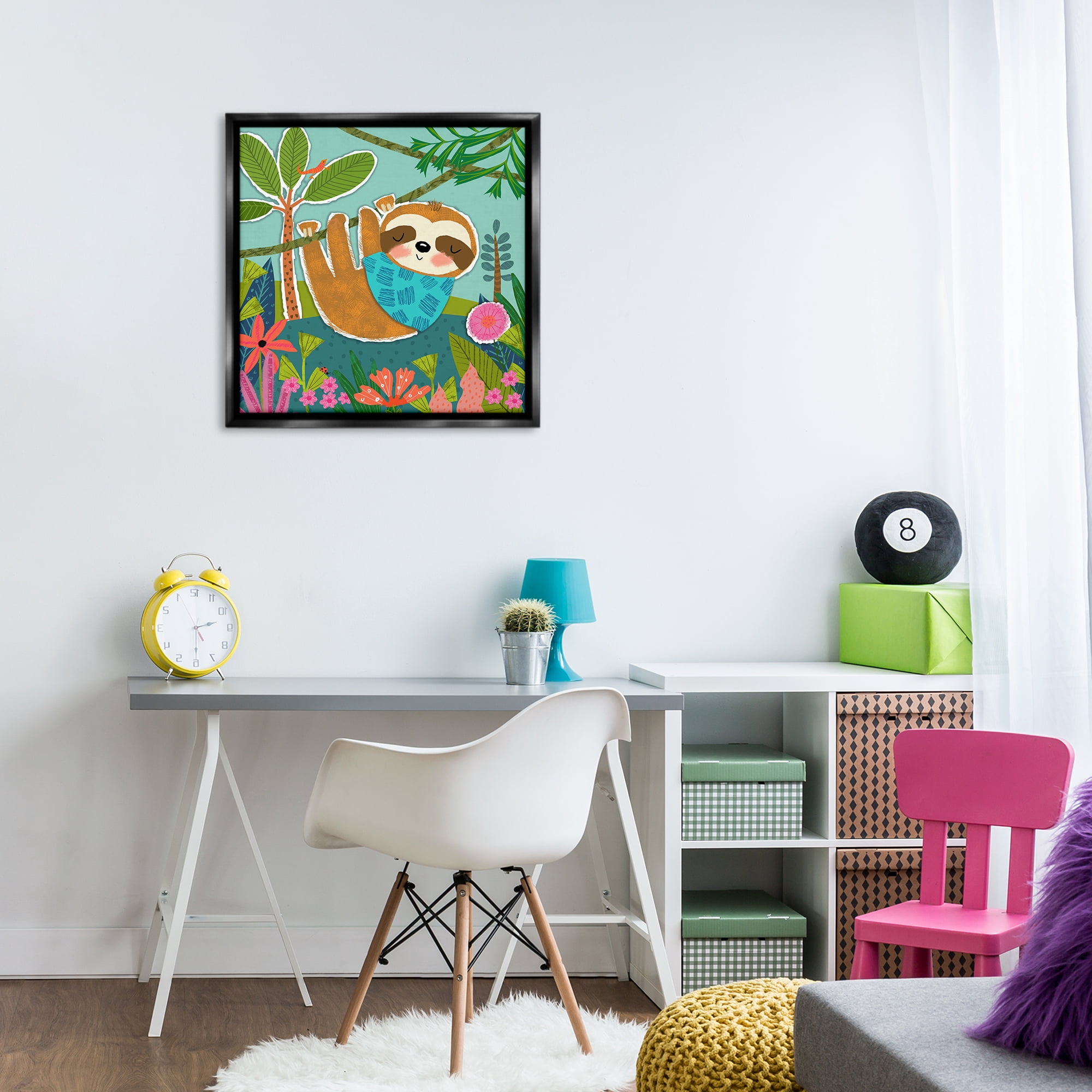 Stupell Industries Sleepy Sloth in Nature Animals Painting Black Floater Framed Canvas Art Print Wall Art, 25 x 25