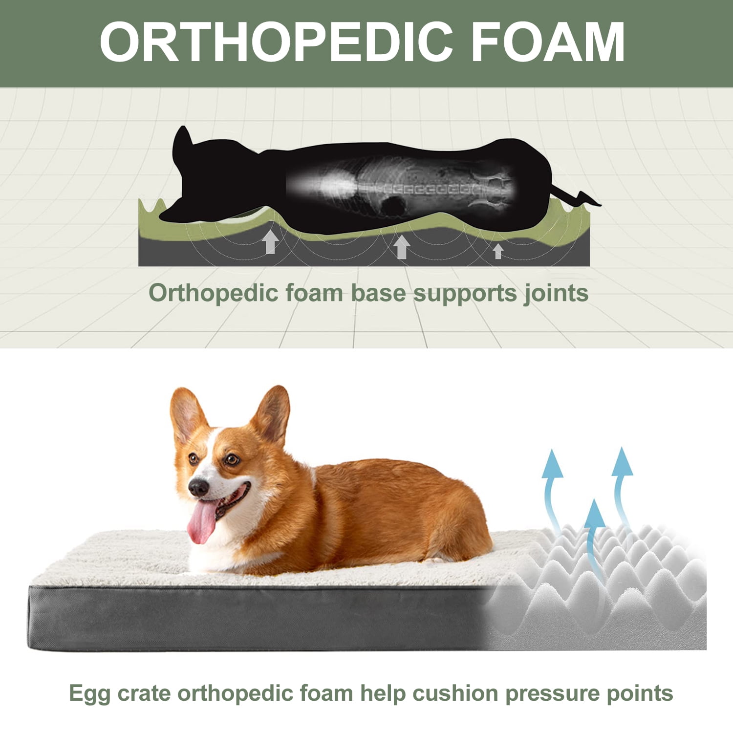PayUSD Dog Bed for Medium Dogs, Big Orthopedic Dog Beds with Removable Washable Cover & Waterproof Lined, Egg Crate Foam Pet Bed Mats Suitable for Dogs Up to 35 lbs (Grey White, 30"X20"X3")