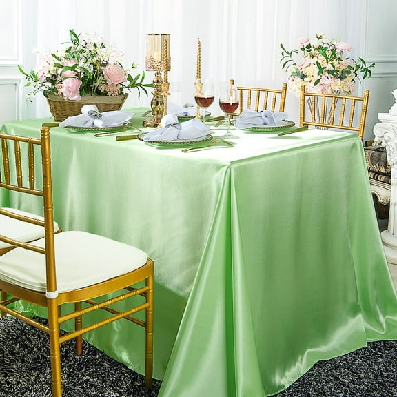 Wedding Linens Inc. 90" x 156" Satin Rectangular Table Cover Tablecloth - Mint Green
