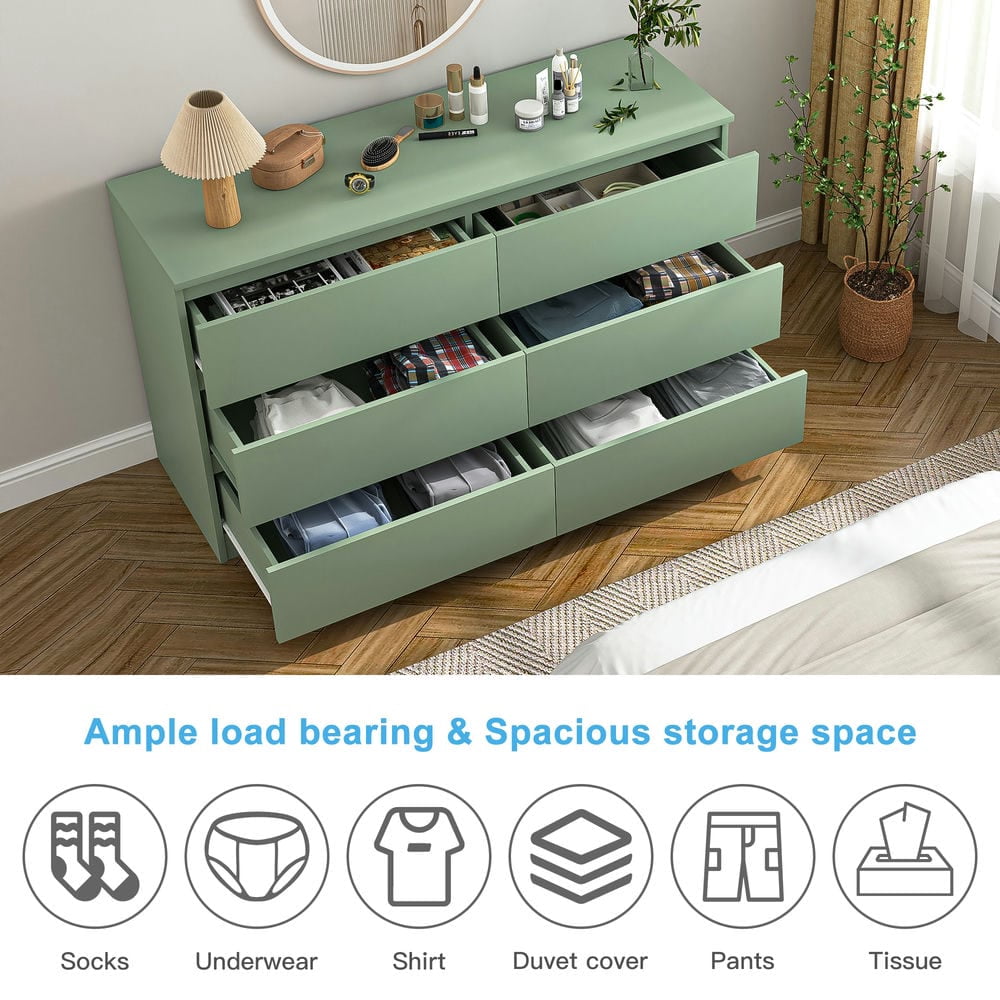 Spaco Modern 6 Drawer Dresser, Chest of Drawers Organizer Storage with Drawers, Large Storage Cabinet for Indoor as Bedroom, Green
