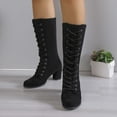 thumbnail image 1 of Cameland Chaussures Rétro pour Femmes Décontractées à Talons Bas Épais Grande Taille Mi-Mollet à Lacets, 1 of 8