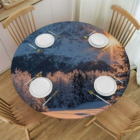 

Autua Snowy Mountain Sunset Round Tablecloth Stain-Resistant 100% Polyester 46 -50