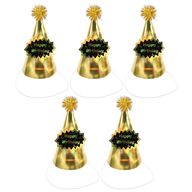 5 sombreros de papel con forma de bola de pelo para fiestas de cumpleaños infantiles, tocados y recuerdos de fiesta.