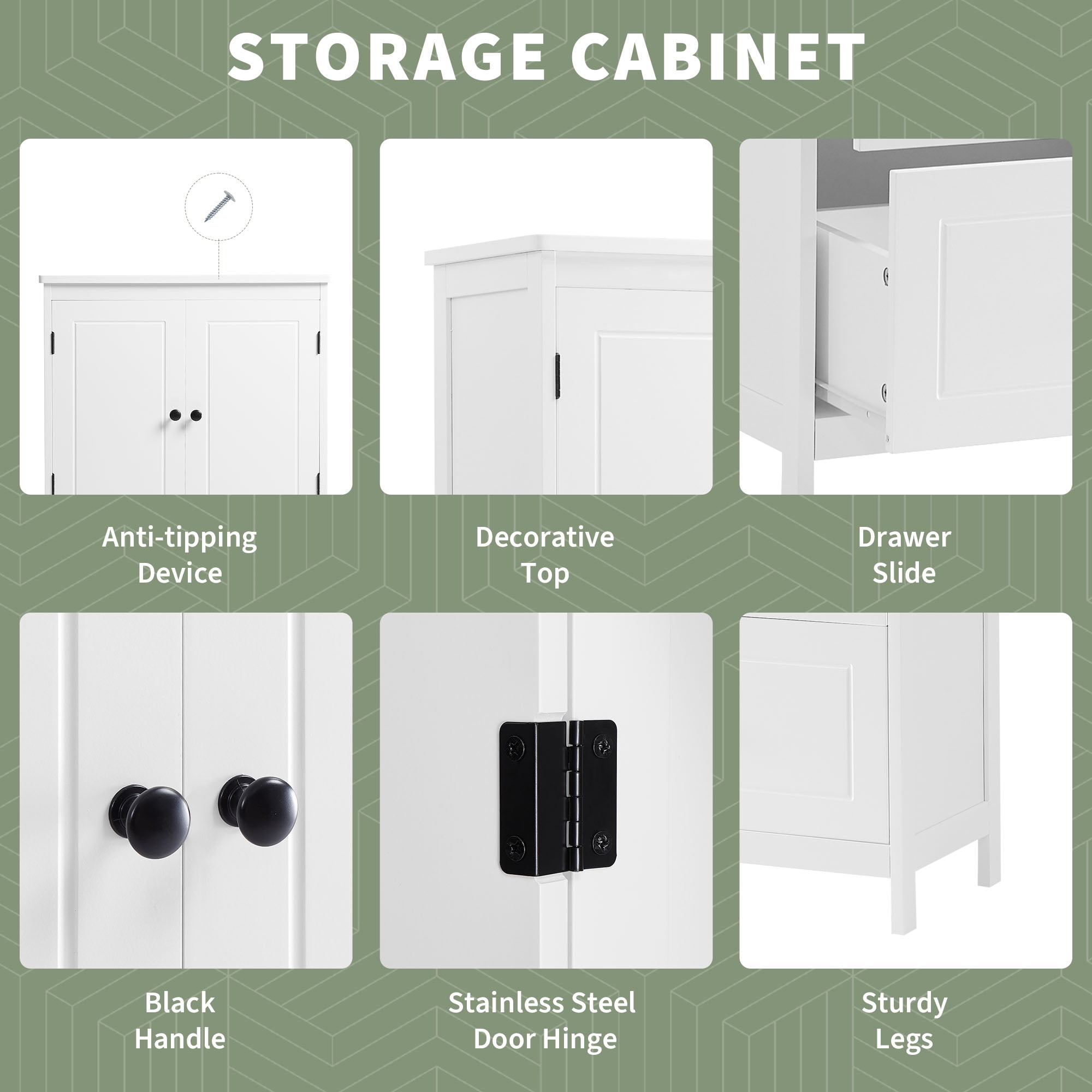 Bathroom Storage Cabinet, Cabinet with Two Doors and Drawers, Adjustable Shelf, MDF Board