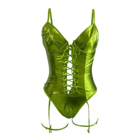 Sehao Women Bodysuit Lingerie Lace Teddy Negligee Green S