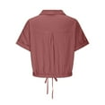 thumbnail image 5 of LIUJUNSHOP Womens Cropped Button Down Shirt Drawstring Waist Blouse Short Sleeve Casual Loose Fit Tops Summer Crop Shirts, 5 of 6