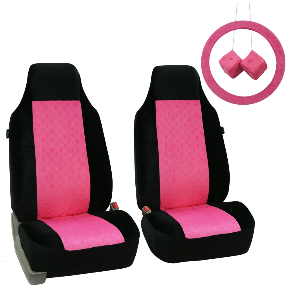 Fh Group Pink Minky Heart Velour Seat Covers With Steering Wheel Fh Group Pink Minky Heart Velour Seat Covers With Steering Wheel Cover And Fizzy Dice Front Set Black Com