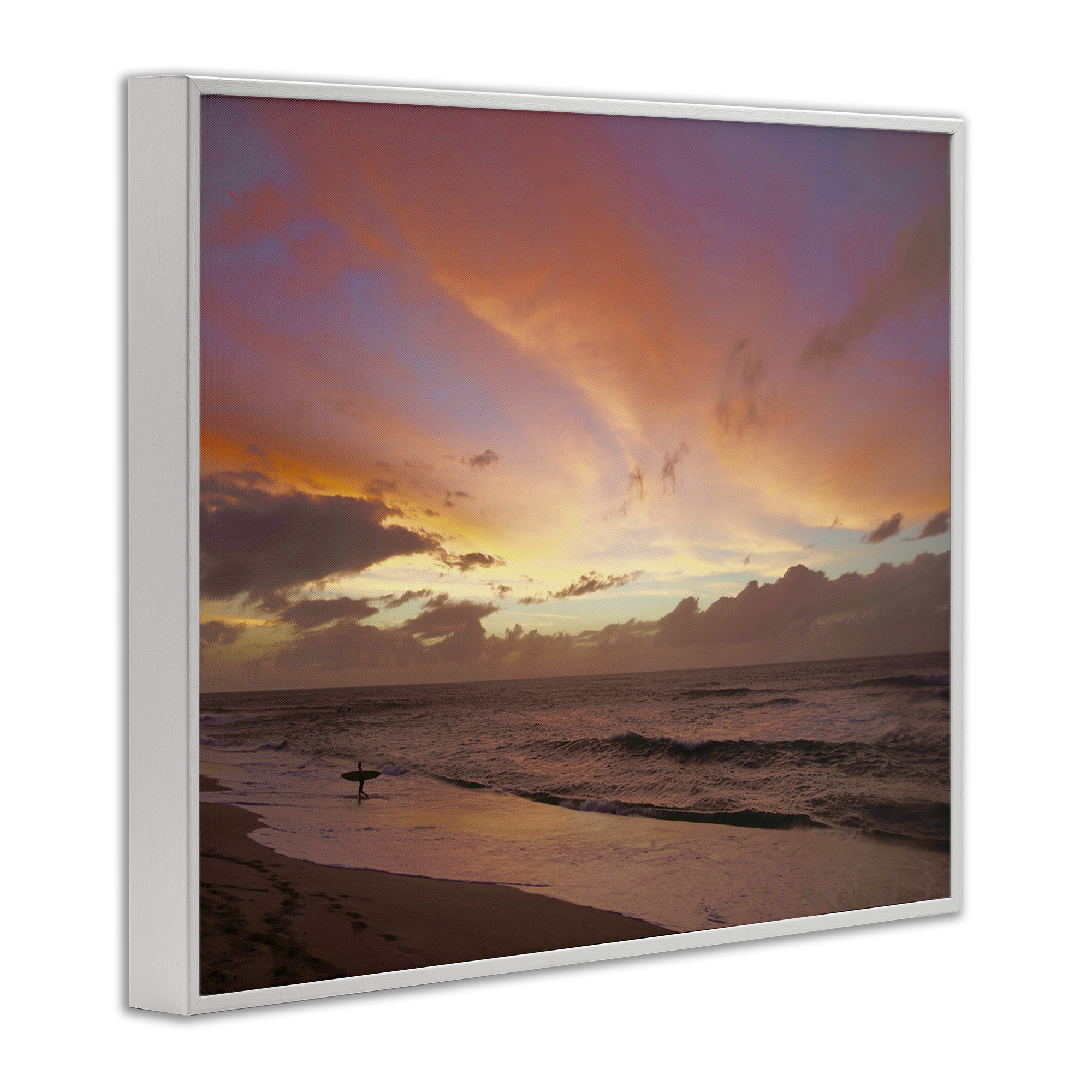 Stupell Industries Surfing Beach Waves at Sunset Nature Photography White Framed Art Print Wall Art, 14 x 11