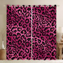jejeloiu Cute Leopard Pattern Curtains Pack of 2 (42x84 Each),Modern Cheetah Print Curtains Blackout,Pink Black Bedroom Curtains For Girl Teens,Microfiber Bedroom Decor