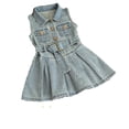 thumbnail image 2 of LYMAYTER ‌‌‌‌‌‌‌2-10Y Toddler Girls Baby Denim Shirt Dress Collared Neck Sleeveless Button Up Belted A-Line Swing, 2 of 8