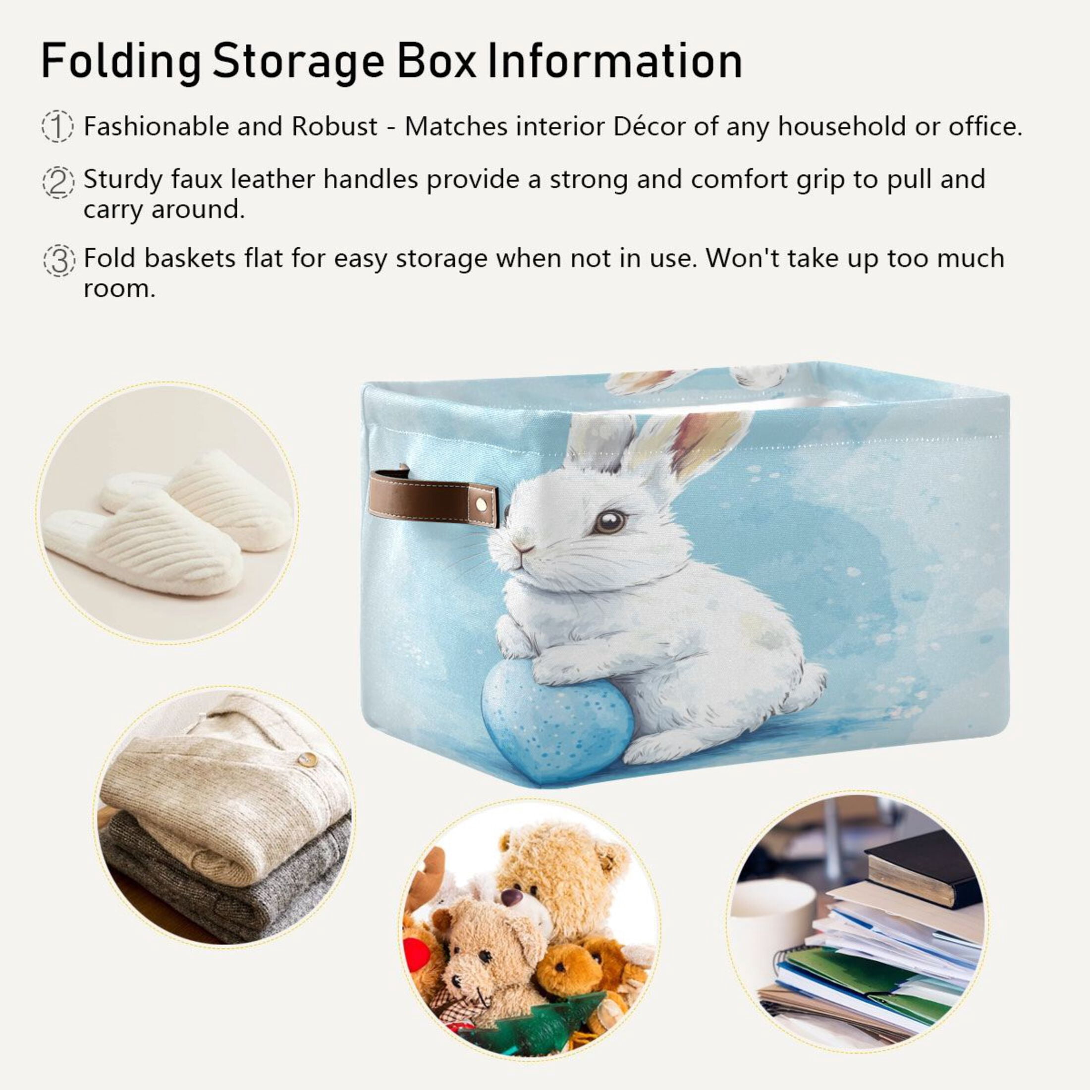 Square Storage Basket 14.2*10.2*8.3 Inch One Sizex2 Shelf Basket Open Home Storage Bins Bedroom Storage Basket Closet Storage Stylish Decor Blue Easter Bunny