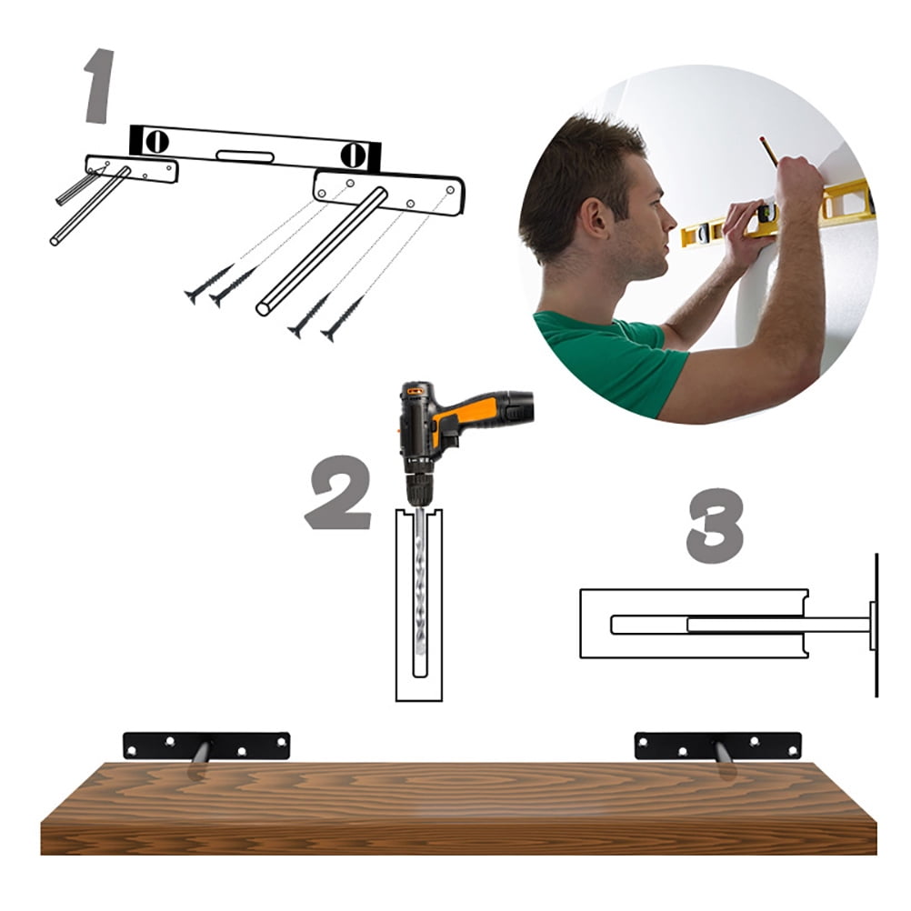 DECORNIJIA Bracket Black Steel 6Pcs Heavy Duty Floating Shelf Mount