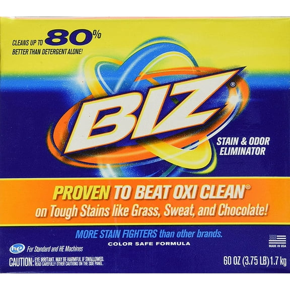 Biz Laundry Detergent Powder Booster, Stain & Odor Removal, 60 Ounces (Pack of 2)