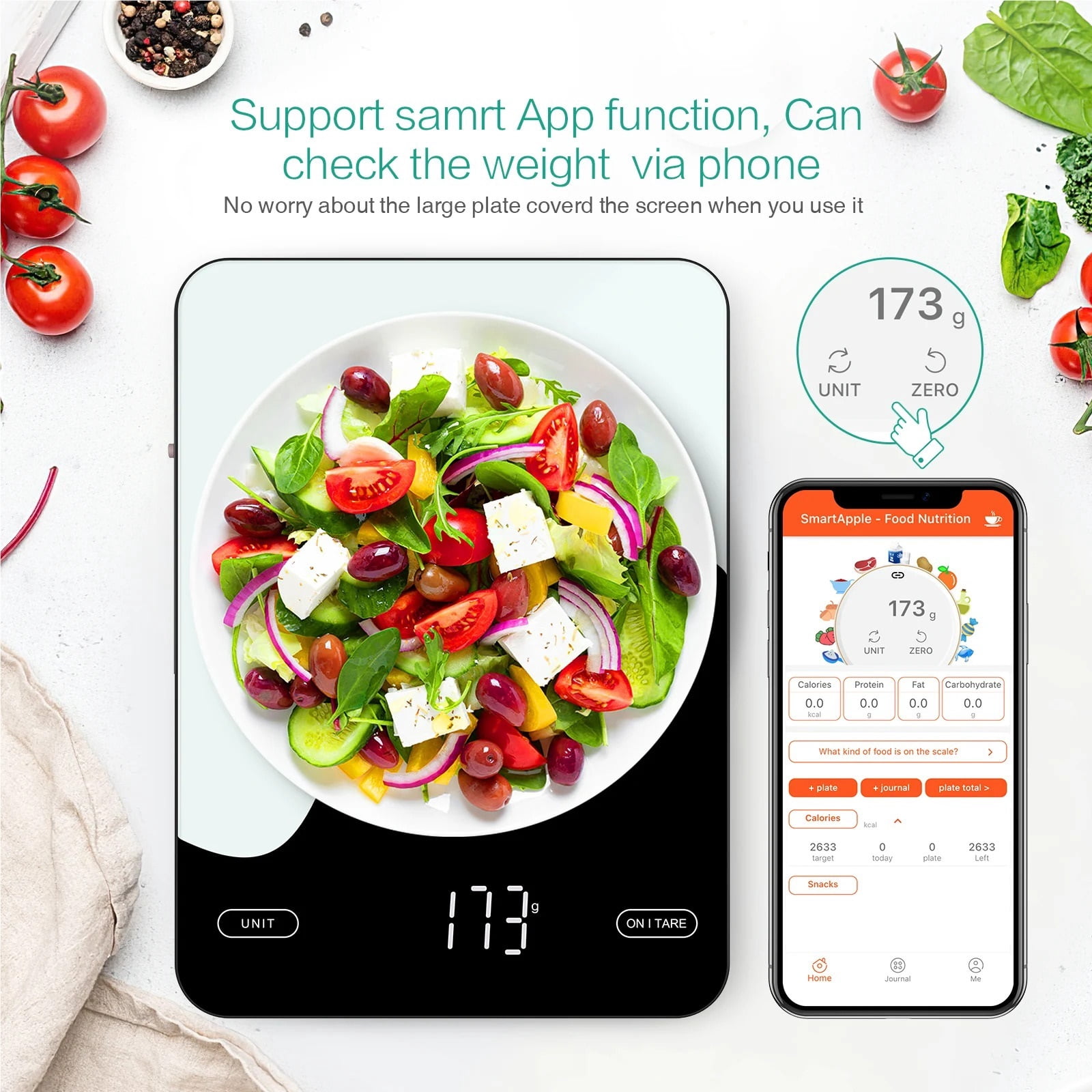 Digital Food Scale 10kg/1g Kitchen Scales with Nutrition Calculator APP Rechargeable Gram Scale for Weight Loss Baking Scale