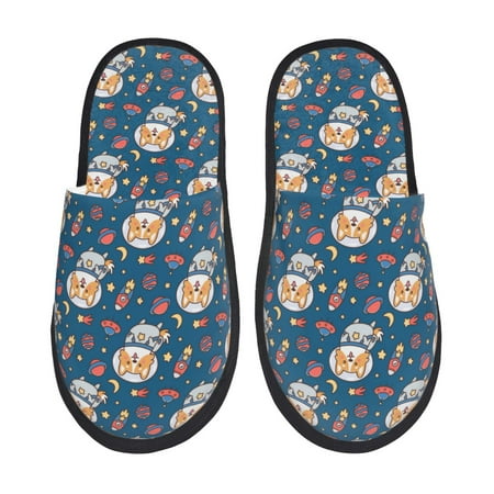 Balery Astronaut Corgi Dog Slient Indoor Furry Fleece Comfort House Shoes Soft Non-Slip Home Shoes Cotton slippers House Slippers-- Large