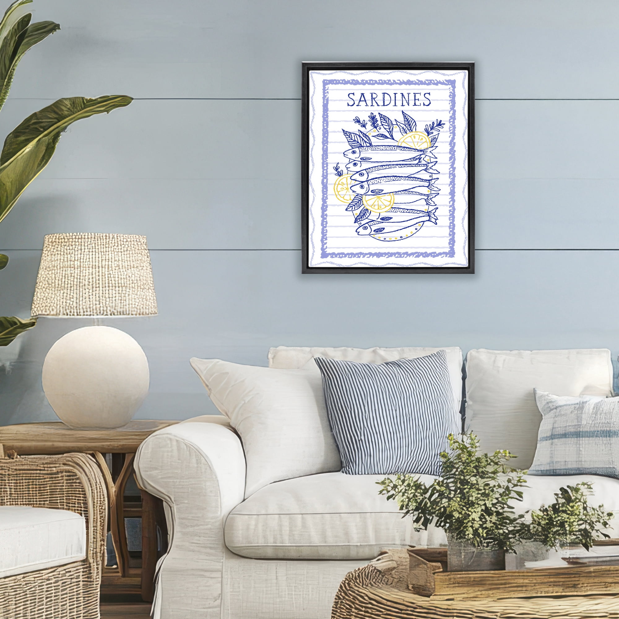 Stupell Industries Sardines Pile with Lemons Black Framed Floater Canvas Wall Art, design by Creative Studio