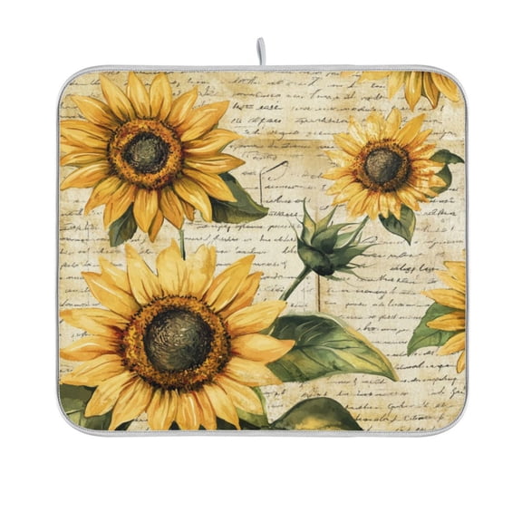 Dish Drying Mat Microfiber Kitchen Pad Large Counter Absorbent Dish Mats Drainer Rack 16"x18" Vintage Sunflowers