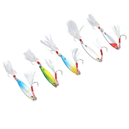 2024 5Pcs 10g Jig Fishing Lure Metal Jig Baits Artificial Lure with Feather Hooks Fishing Tackles for Bass