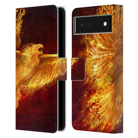 Head Case Designs Officially Licensed Tom Wood Fire Creatures Phoenix Leather Book Wallet Case Cover Compatible with Google Pixel 6