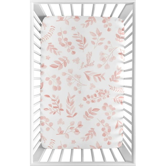 Sweet Jojo Designs Botanical Pink and White Mini Fitted Crib Sheet