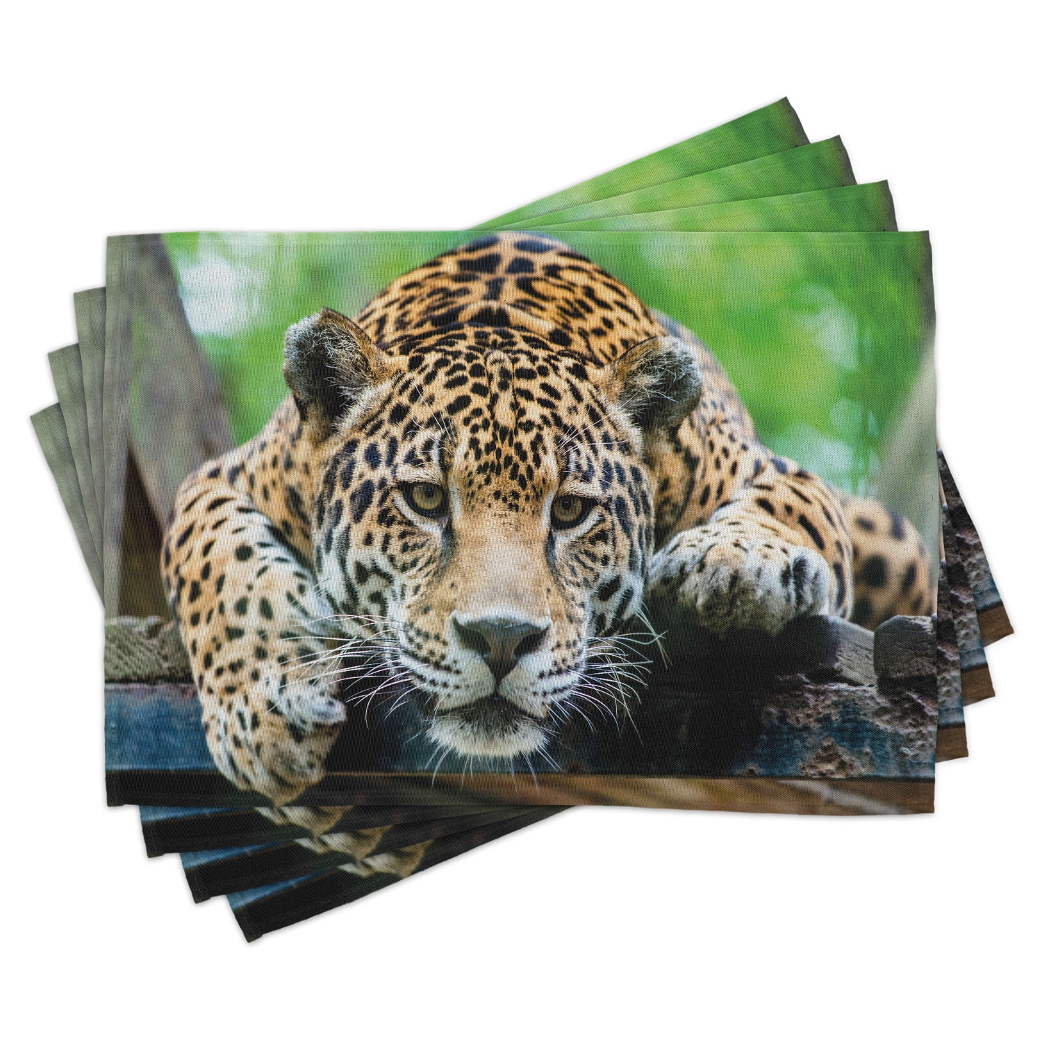 Jungle Placemats Set of 4 South American Jaguar Wild Animal Carnivore  Endangered Feline Safari Image, Washable Fabric Place Mats for Dining Room  Kitchen Table Decor,Orange Black Green, by Ambesonne 