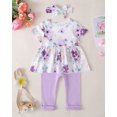 thumbnail image 2 of Yuremba Girl Clothes Summer Girl Outfits Floral Short Sleeve Tops Lilac Pants Sets Toddler Clothes for Girls 2T-3T, 2 of 5