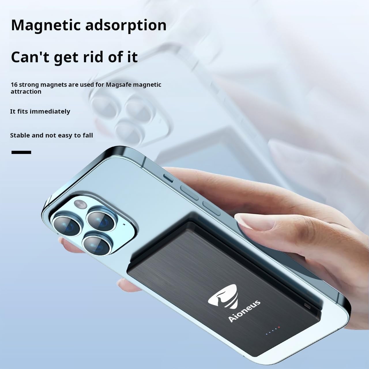 Aioneus Slim Wireless Portable Charger, 5000mAh Fast Charging Magnetic Power Bank, Magsafe Charger Compatible with iPhone, Samsung, Black